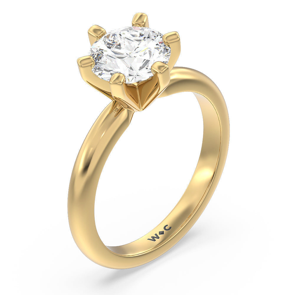Medi Classic Six Prong Solitaire Diamond Engagement Ring with Round Cut Diamond in 14KT Yellow Gold view 3