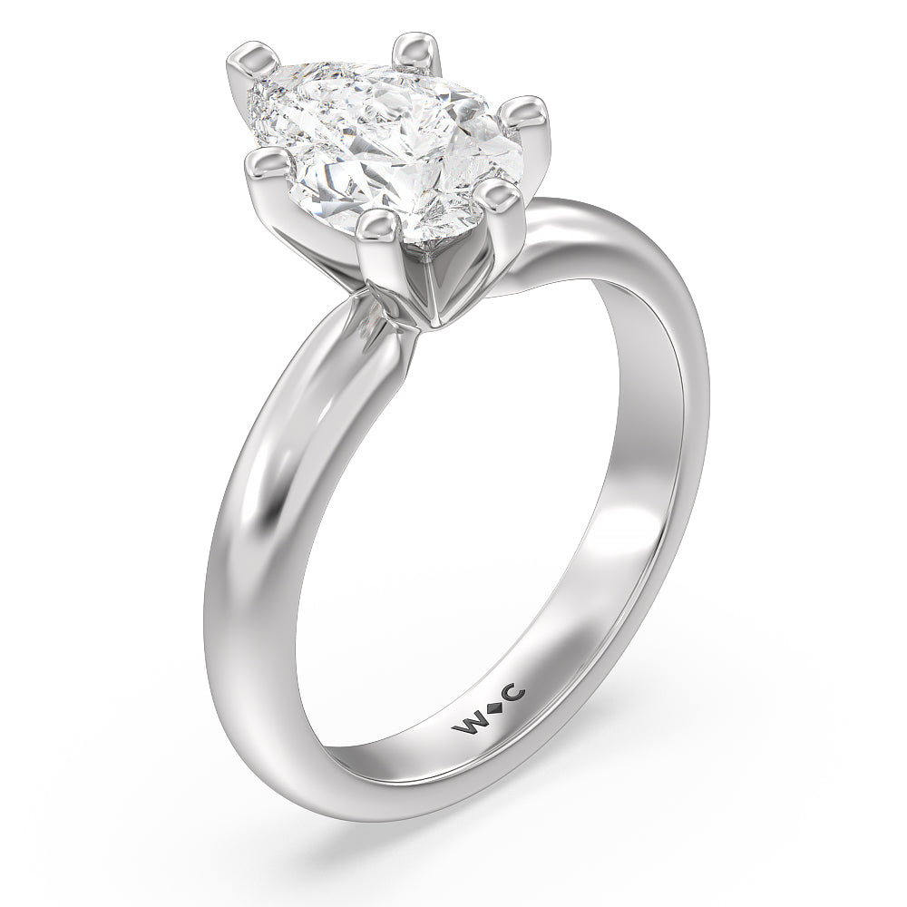 Maxi Classic Six Prong Solitaire Diamond Engagement Ring with Pear Cut Diamond in 14KT Platinum view 3