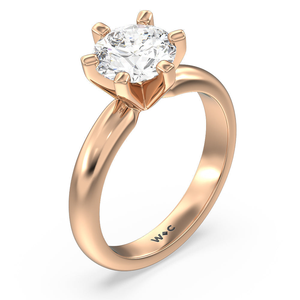 Maxi Classic Six Prong Solitaire Diamond Engagement Ring with Round Cut Diamond in 14KT Rose Gold view 3