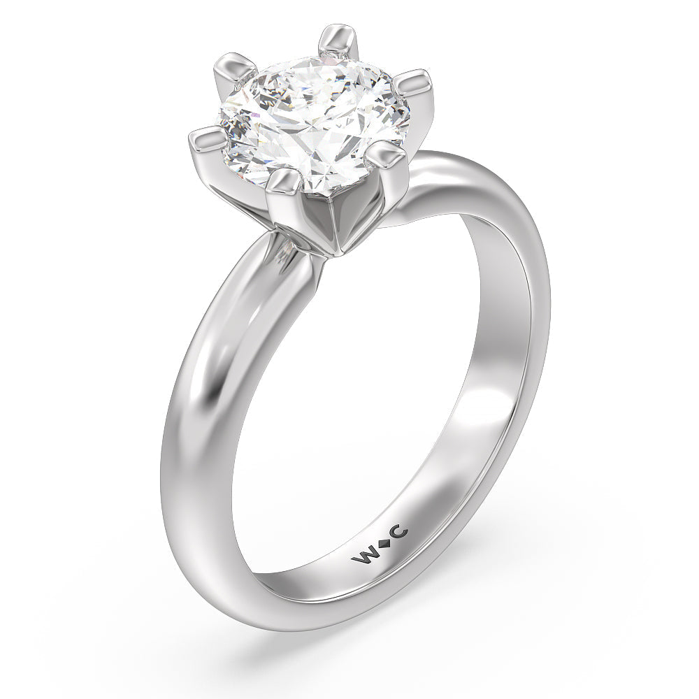 Maxi Classic Six Prong Solitaire Diamond Engagement Ring with Round Cut Diamond in 14KT Platinum view 3