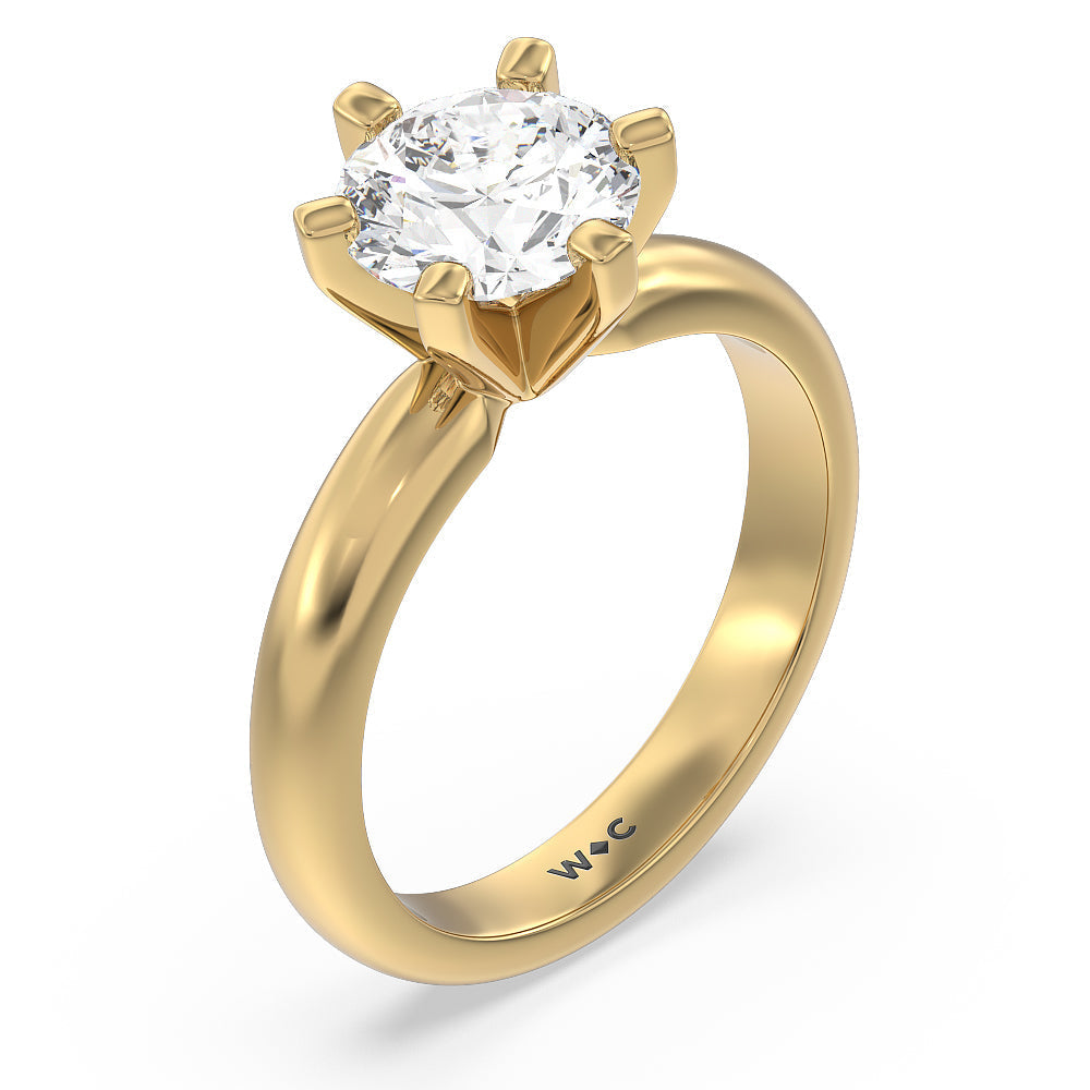 Maxi Classic Six Prong Solitaire Diamond Engagement Ring with Round Cut Diamond in 14KT Yellow Gold view 3
