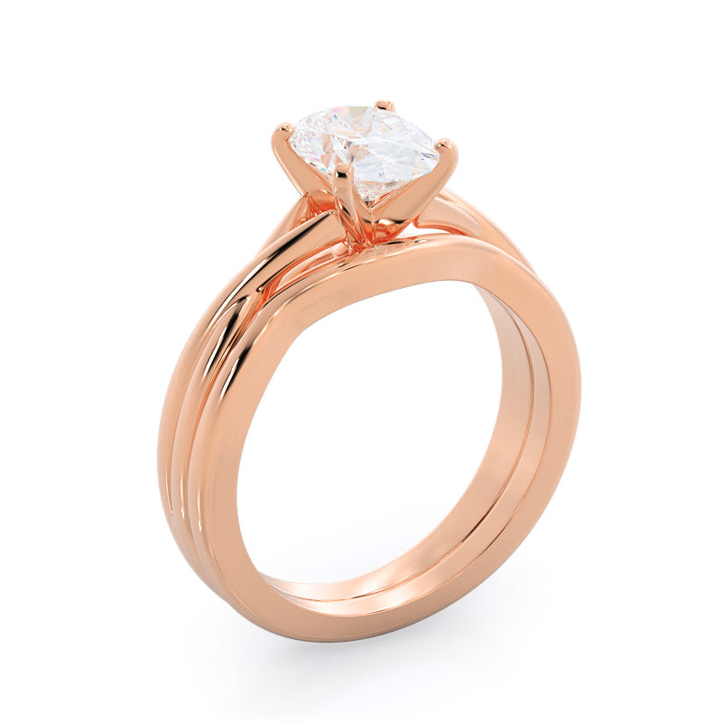 Cathedral Twist Wedding Band with 18KT Rose Gold Cut Diamond in 14KT Rose Gold view 3