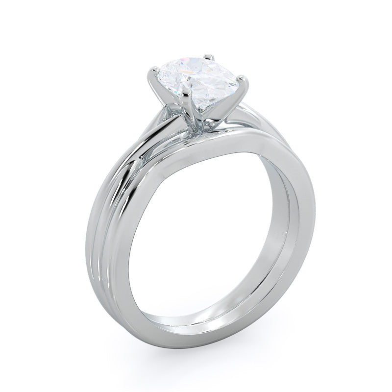 Cathedral Twist Wedding Band with Platinum Cut Diamond in 14KT Platinum view 3