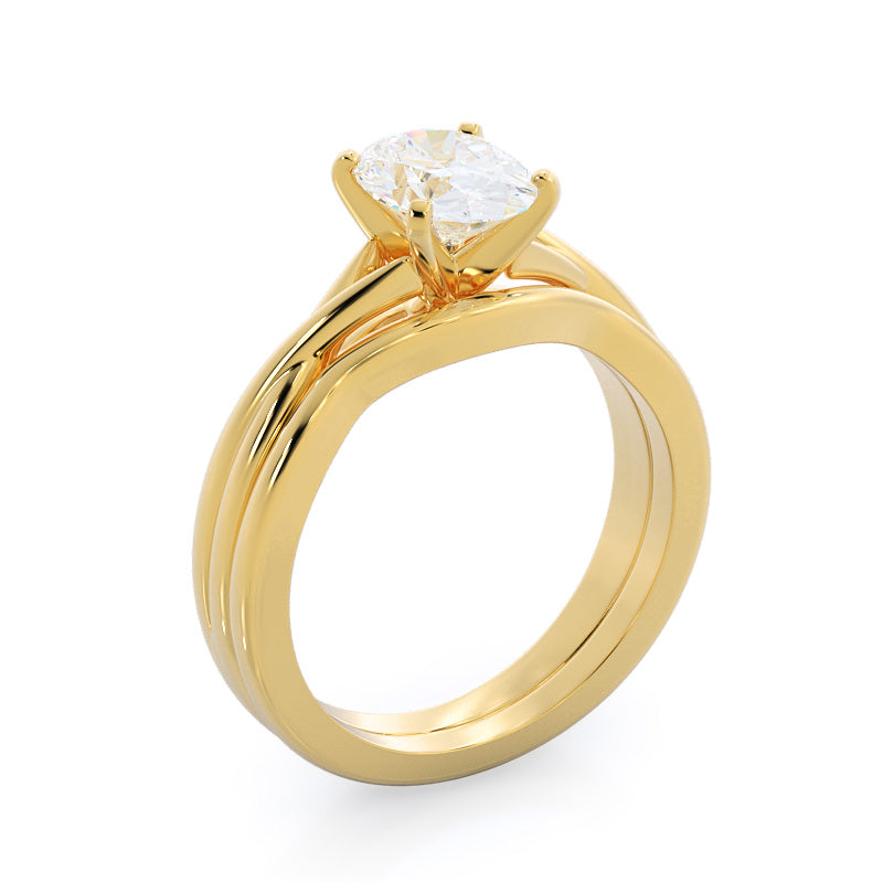 Cathedral Twist Wedding Band with 18KT Yellow Gold Cut Diamond in 14KT Yellow Gold view 3