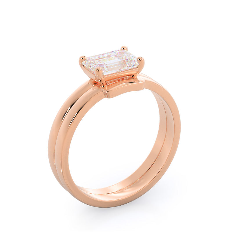 Classic Four Prong East West Wedding Band with 18KT Rose Gold Cut Diamond in 14KT Rose Gold view 3