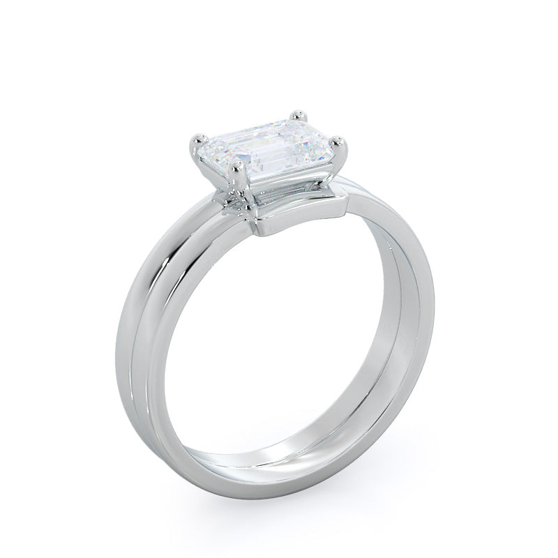 Classic Four Prong East West Wedding Band with Platinum Cut Diamond in 14KT Platinum view 3