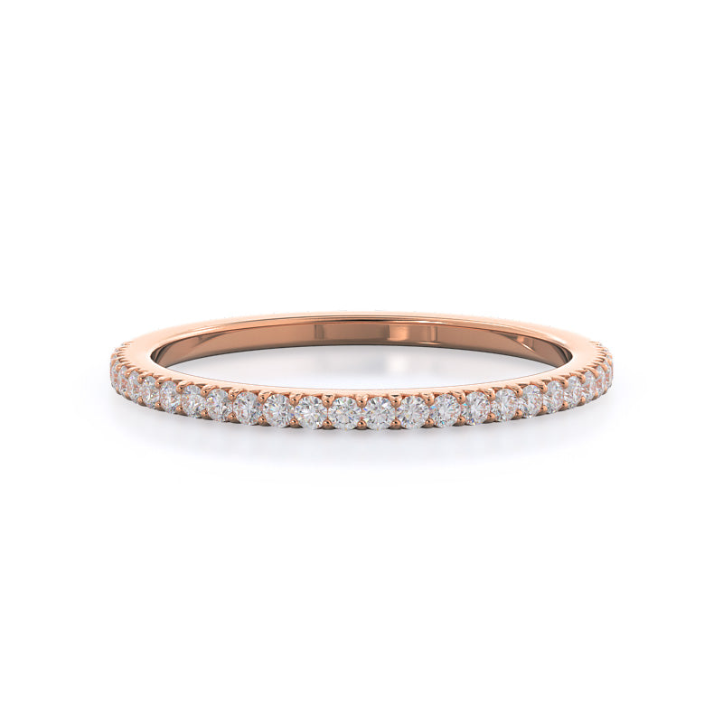 French Cut Pave Diamond Wedding Band with 18KT Rose Gold Cut Diamond in 14KT Rose Gold view 1