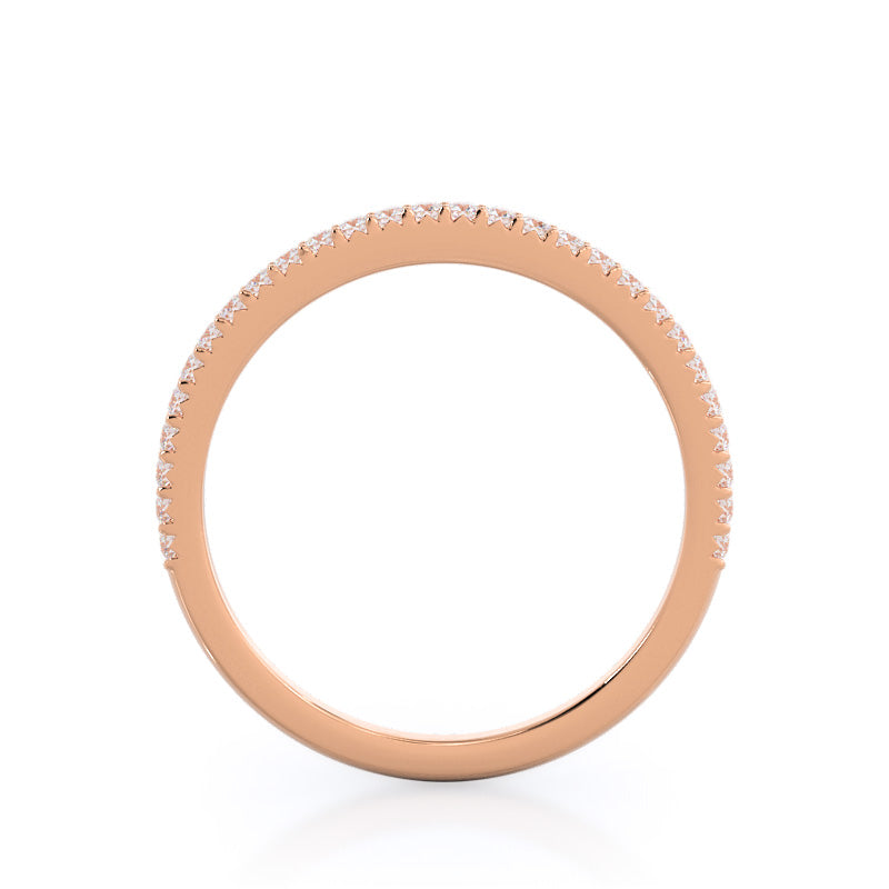 French Cut Pave Diamond Wedding Band with 18KT Rose Gold Cut Diamond in 14KT Rose Gold view 2