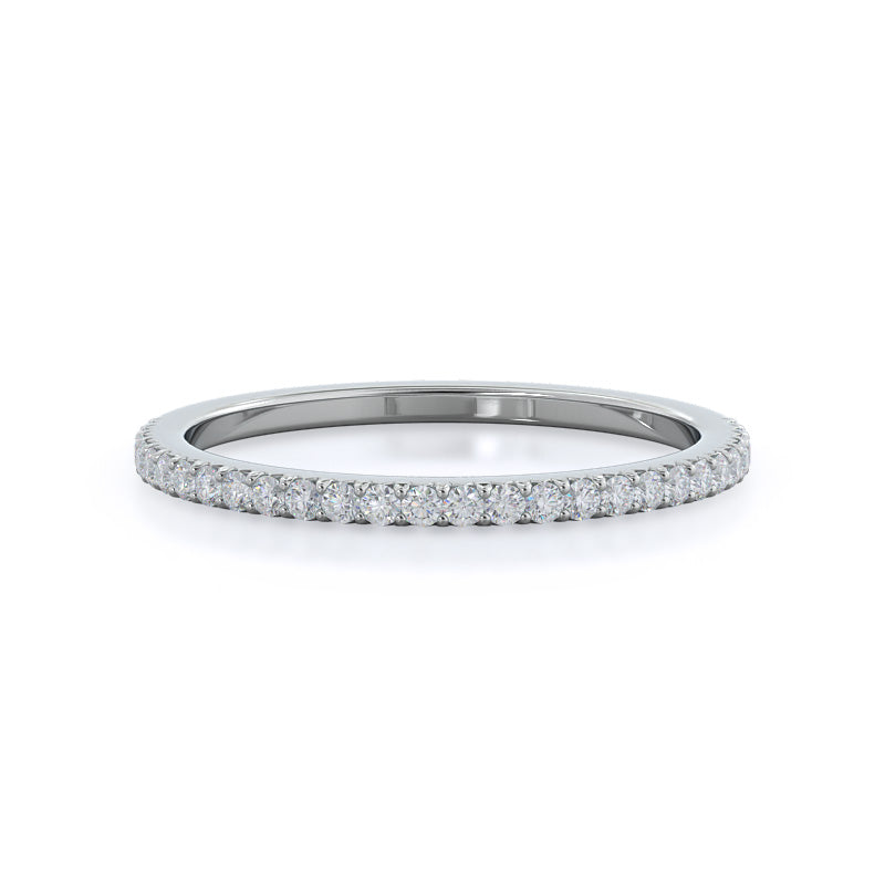 French Cut Pave Diamond Wedding Band with Platinum Cut Diamond in 14KT Platinum view 1