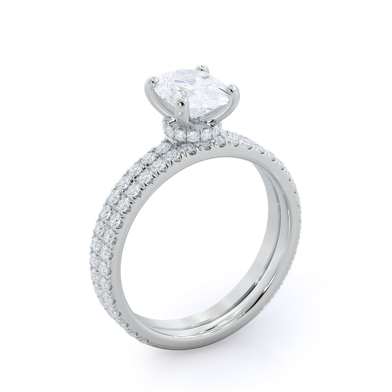 Pave Love Knot Diamond Wedding Band with Platinum Cut Diamond in 14KT Platinum view 3