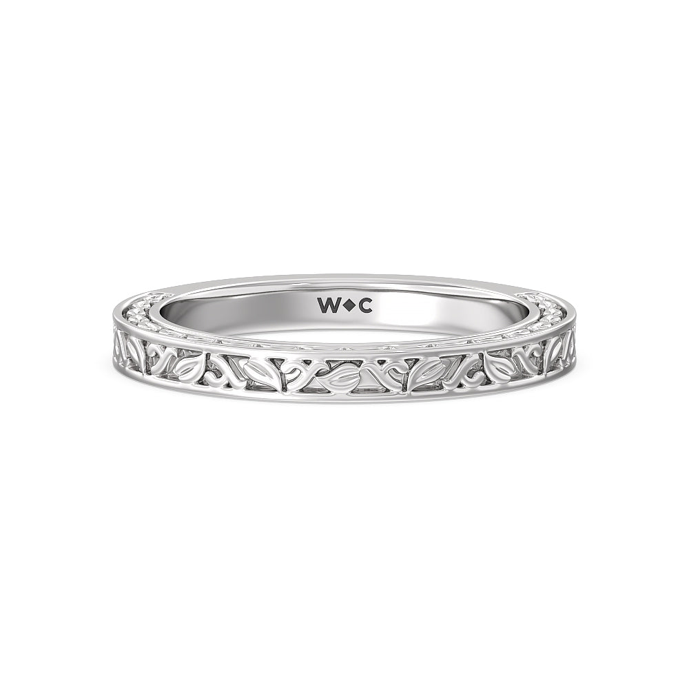 Vintage Celtic Engraved Wedding Band with Platinum Cut Diamond in 14KT Platinum view 1