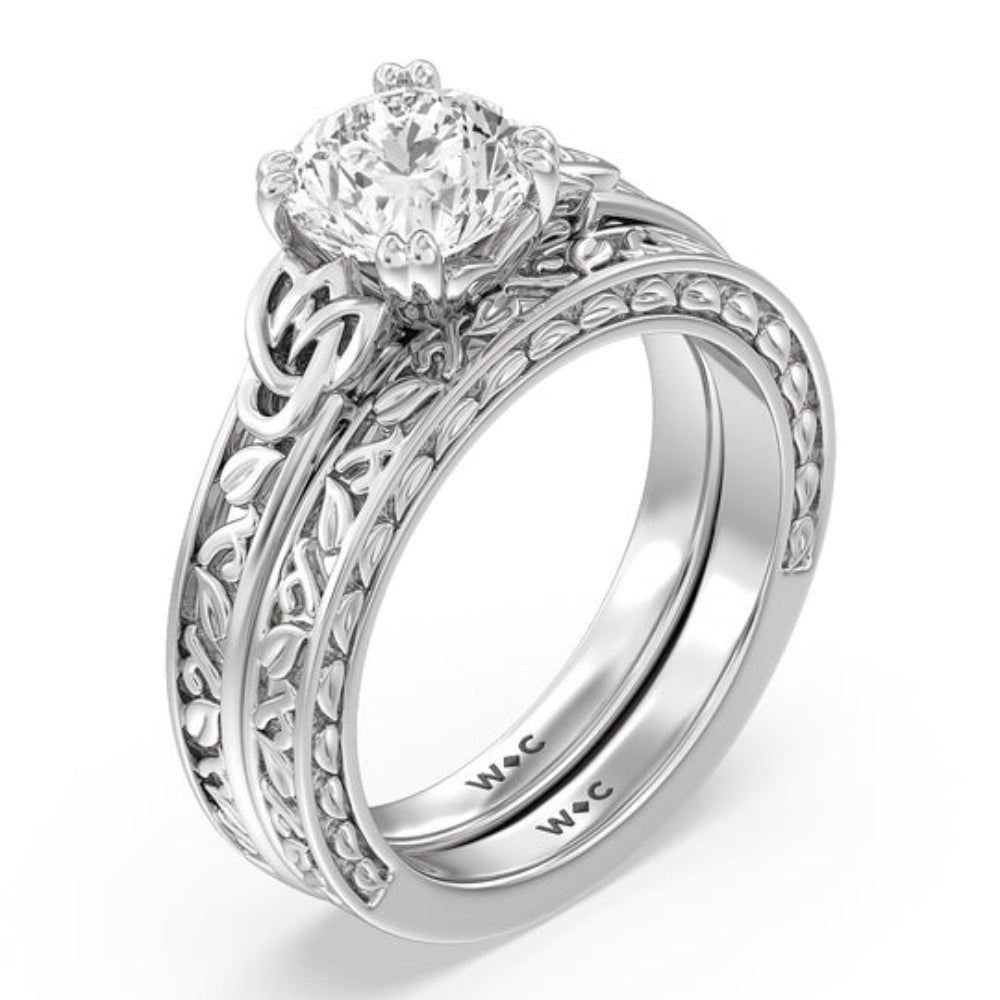 Emerald Cut Vintage Celtic Engraved Engagement Ring with Lab Grown Diamond in 14KT Platinum view 5