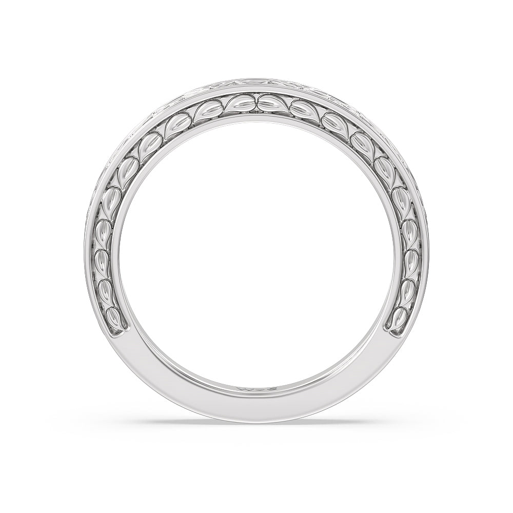 Vintage Celtic Engraved Wedding Band with Platinum Cut Diamond in 14KT Platinum view 3