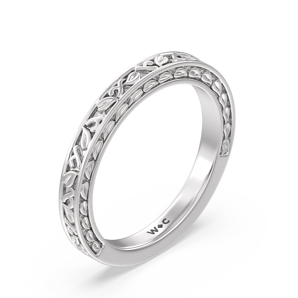 Vintage Celtic Engraved Wedding Band with Platinum Cut Diamond in 14KT Platinum view 2