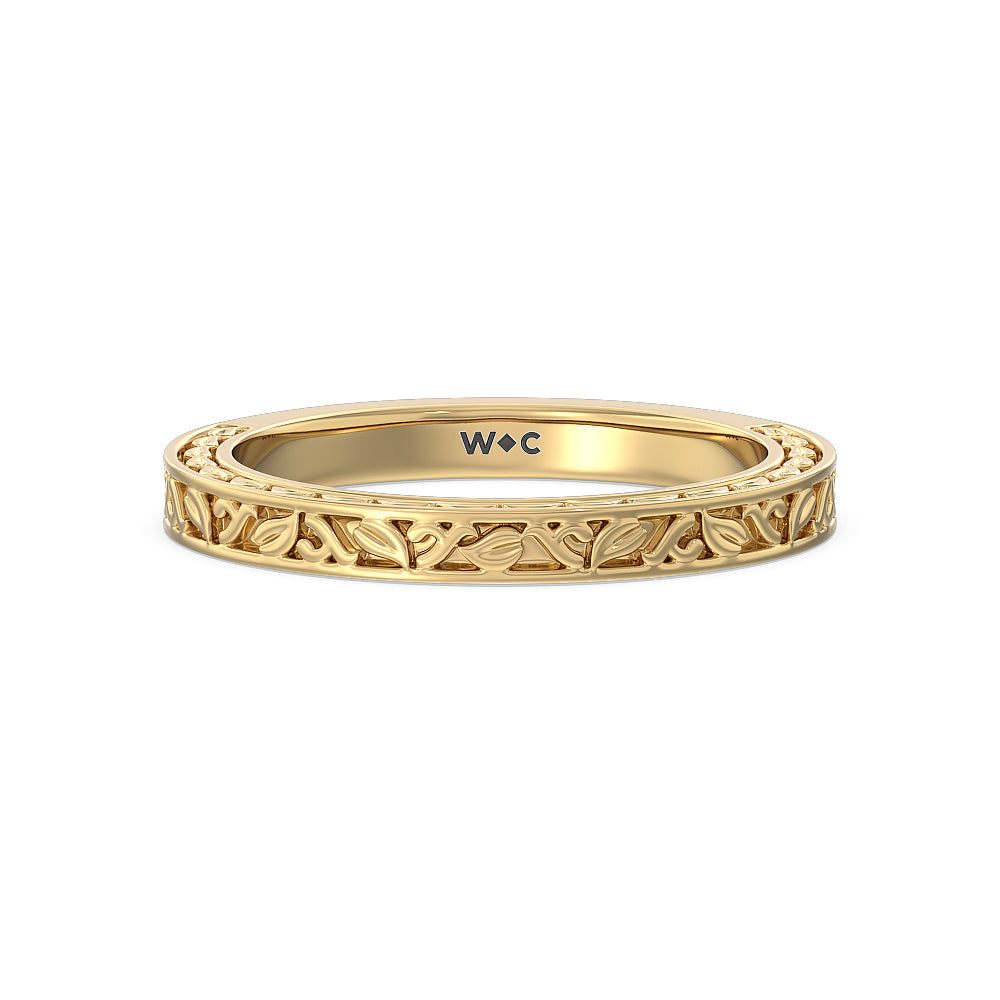 Vintage Celtic Engraved Wedding Band with 18KT Yellow Gold Cut Diamond in 14KT Yellow Gold view 1