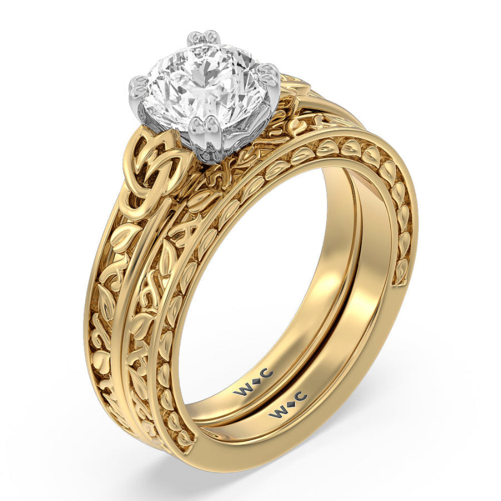 Round Cut Vintage Celtic Engraved Engagement Ring with Lab Grown Diamond in 14KT White & Yellow Gold view 4