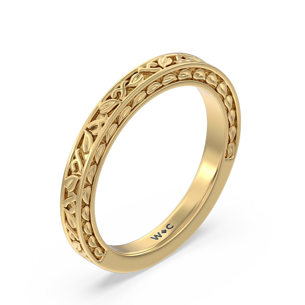 Vintage Celtic Engraved Wedding Band with 18KT Yellow Gold Cut Diamond in 14KT Yellow Gold view 2