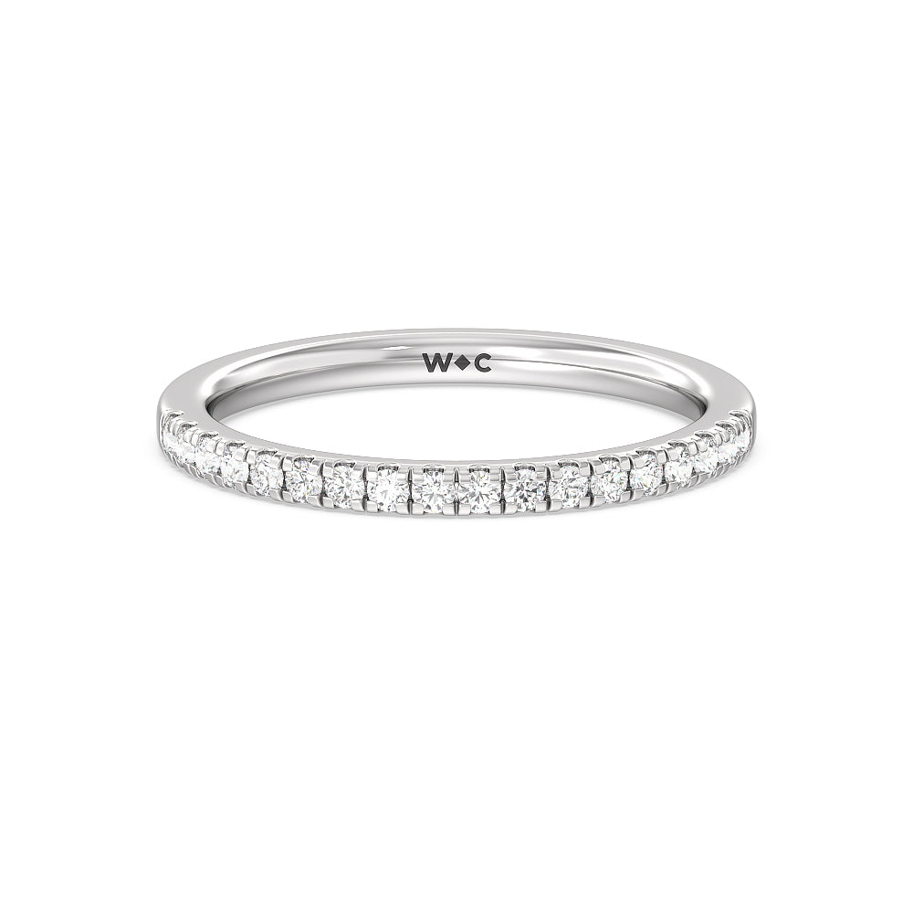 Petite Pave Hidden Halo Diamond Wedding Band with Platinum Cut Diamond in 14KT Platinum view 1