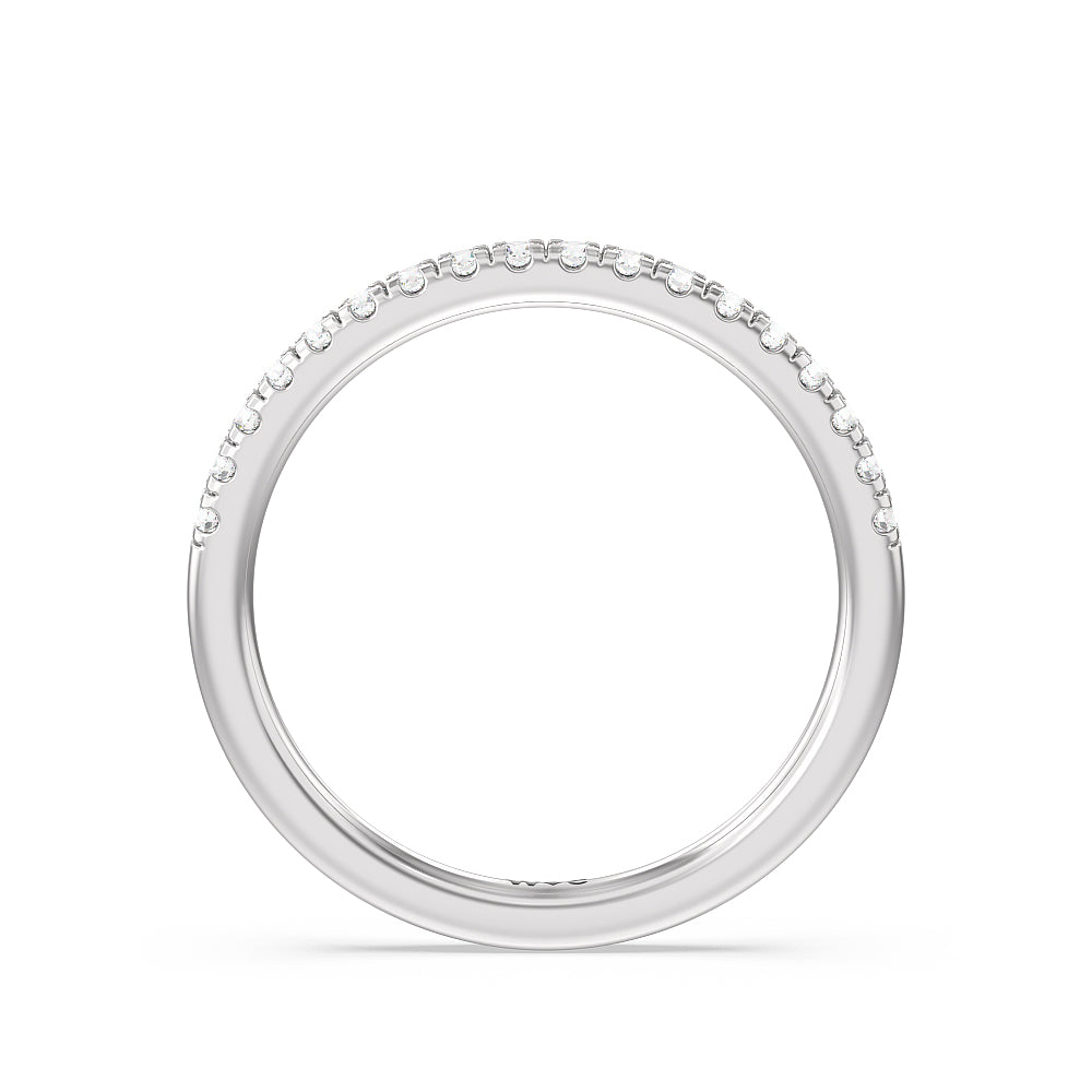 Petite Pave Hidden Halo Diamond Wedding Band with Platinum Cut Diamond in 14KT Platinum view 2