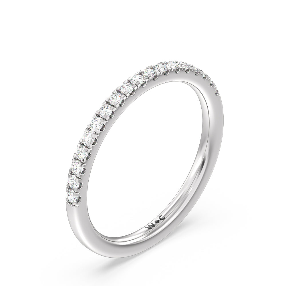Petite Pave Hidden Halo Diamond Wedding Band with Platinum Cut Diamond in 14KT Platinum view 4