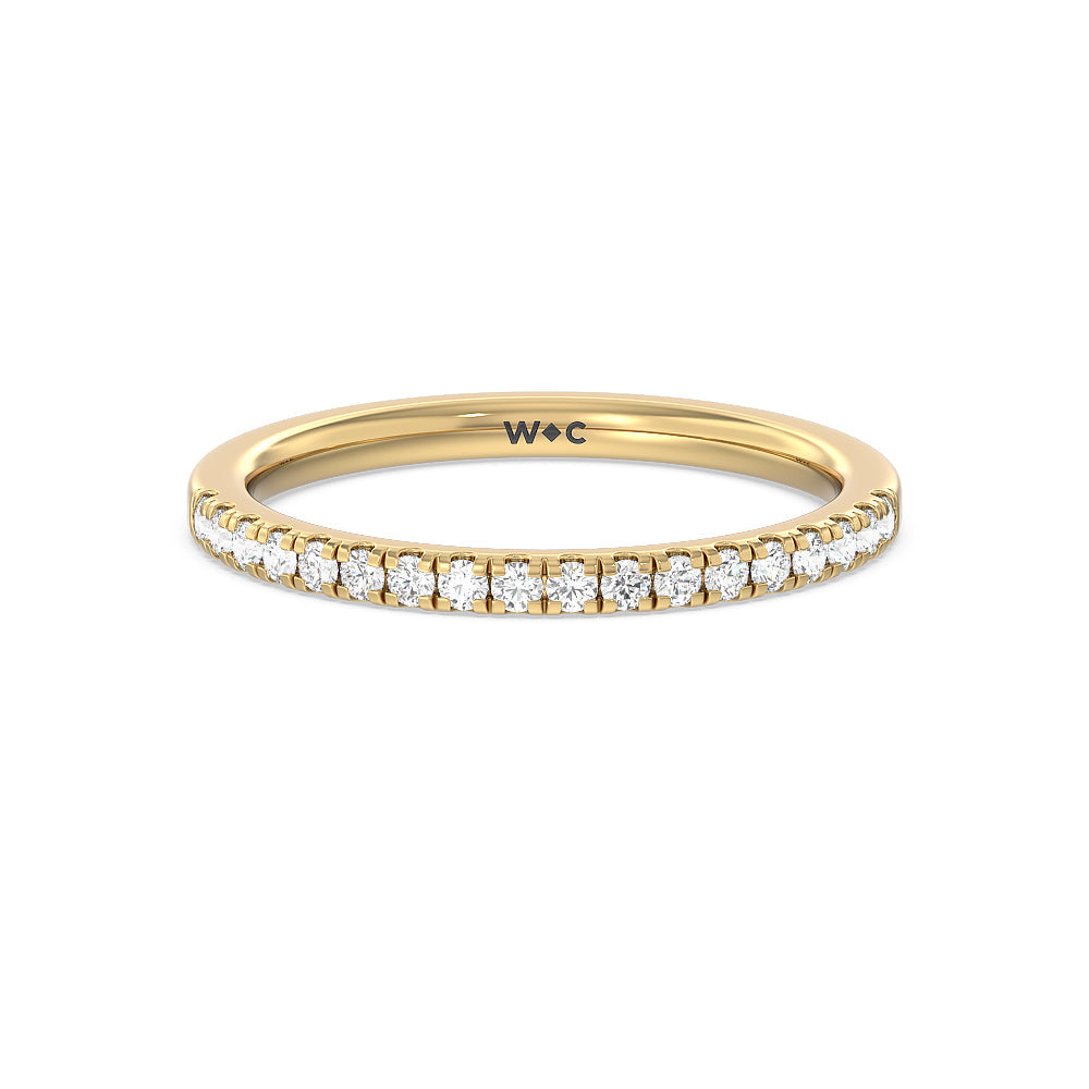 Petite Pave Hidden Halo Diamond Wedding Band with 18KT Yellow Gold Cut Diamond in 14KT Yellow Gold view 1