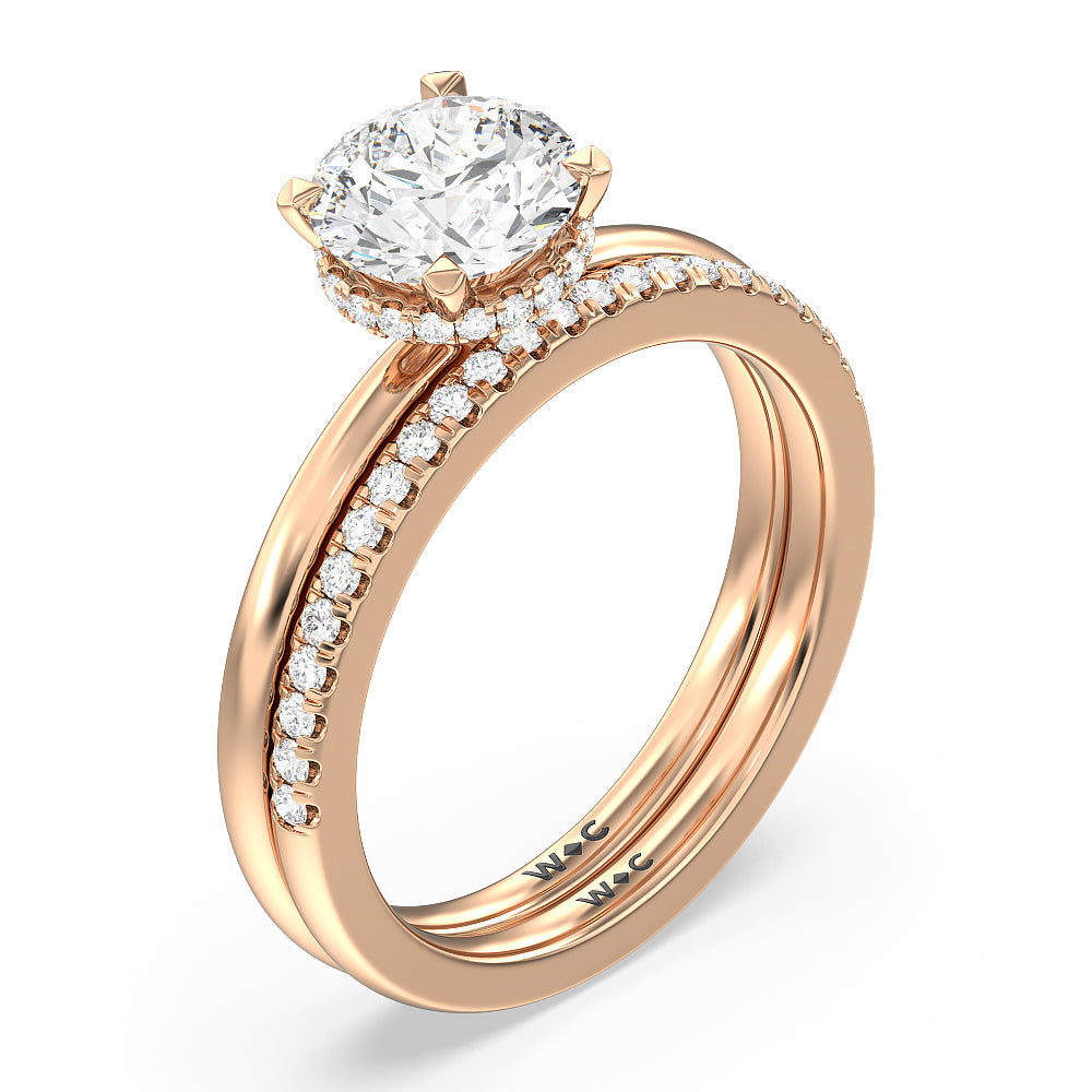 Modern Fine Line High Hidden Halo Solitaire Diamond Wedding Band with 18KT Rose Gold Cut Diamond in 14KT Rose Gold view 3