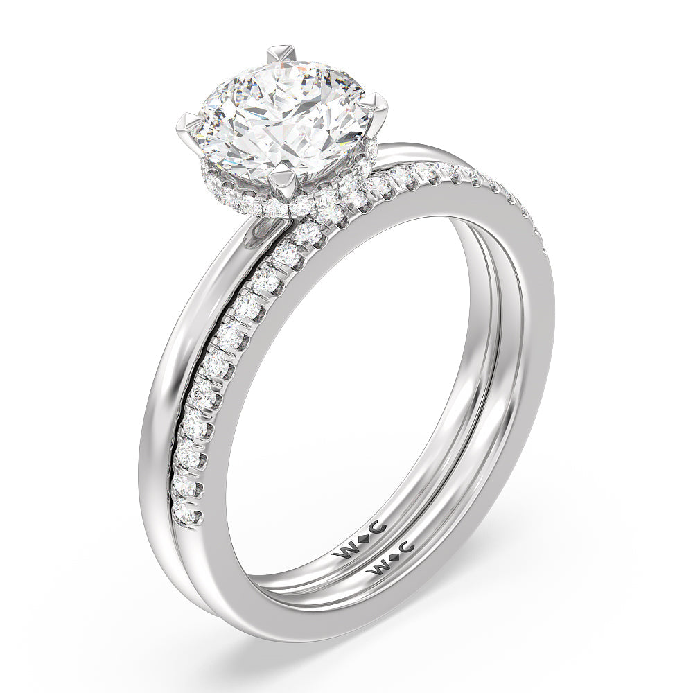 Modern Fine Line High Hidden Halo Solitaire Diamond Wedding Band with Platinum Cut Diamond in 14KT Platinum view 3