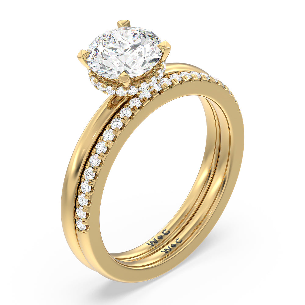 Modern Fine Line High Hidden Halo Solitaire Diamond Wedding Band with 18KT Yellow Gold Cut Diamond in 14KT Yellow Gold view 3