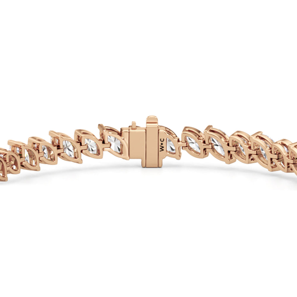 Angled Marquise Bezel Tennis Bracelet with 9 3/4 Cut Diamond in 14KT Rose Gold view 7

