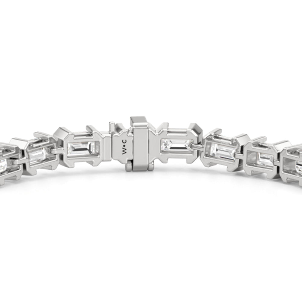 Half-Bezeled Emerald East-West Tennis Bracelet with 11 1/6 Cut Diamond in 14KT White Gold view 7
