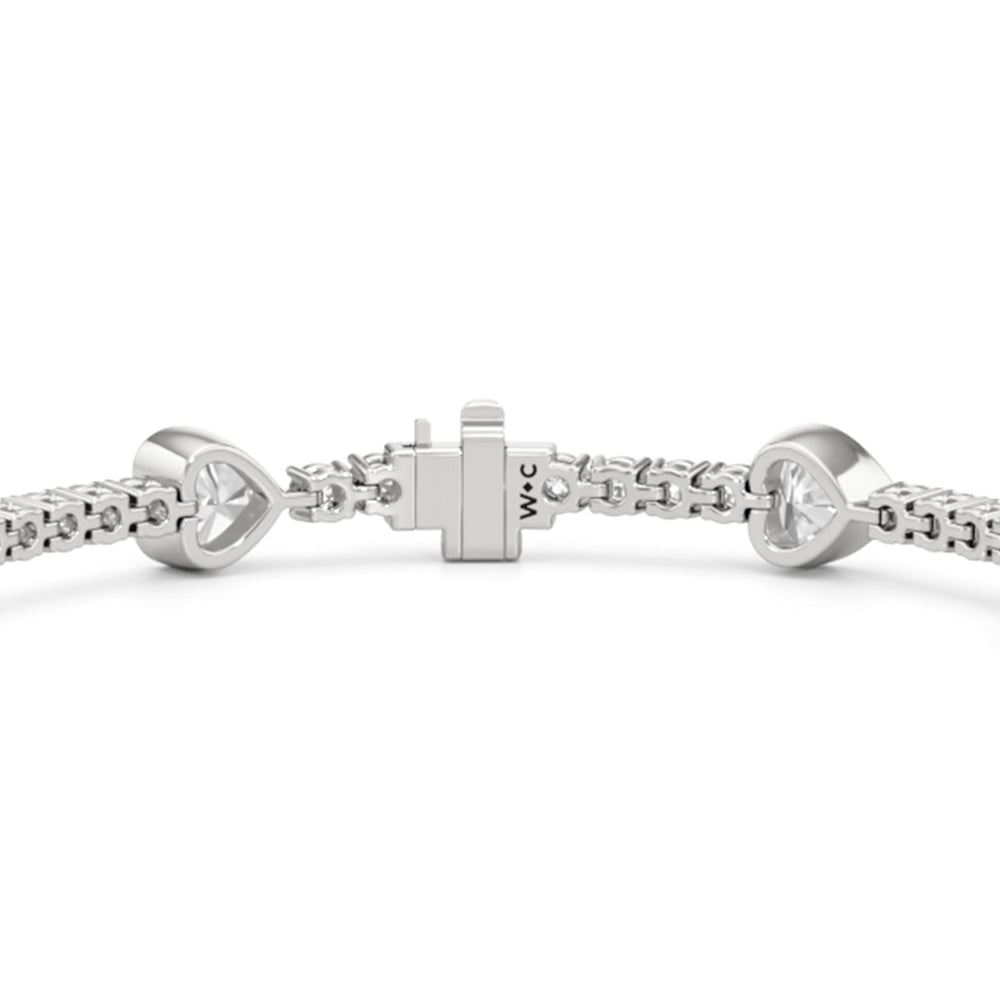 Bezeled Heart Station Tennis Bracelet with 6 Cut Diamond in 14KT White Gold view 7
