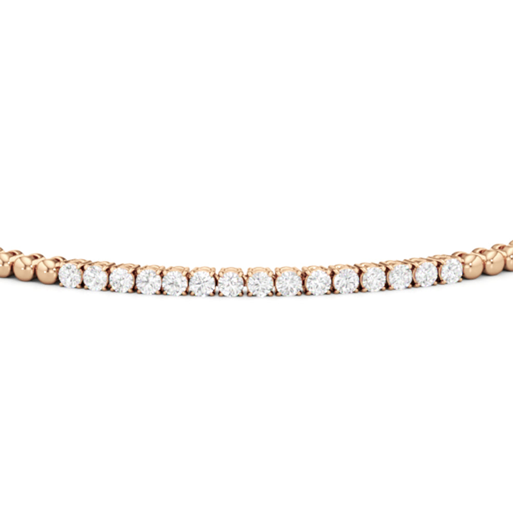 Gold Beaded and Round Diamond Tennis Bracelet with Lab Cut Diamond in 14KT Rose Gold view 6
