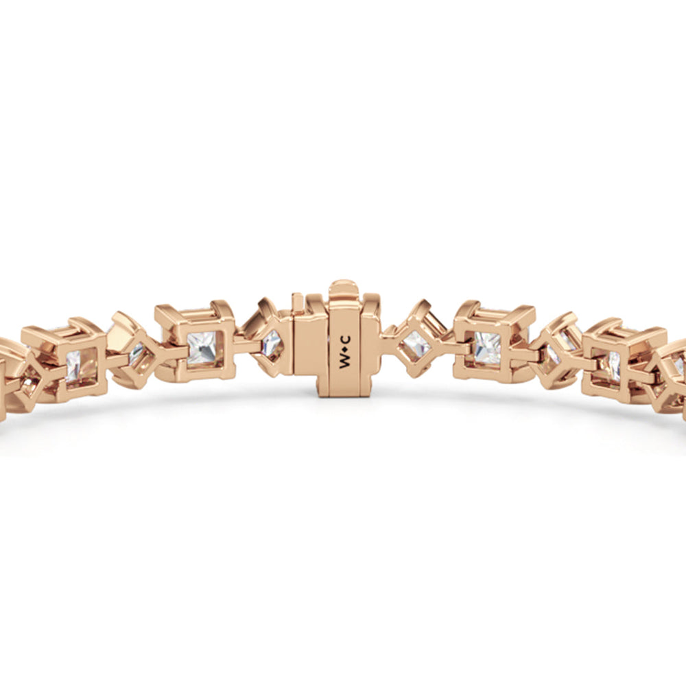 Alternating Princess Tennis Bracelet with 12 3/4 Cut Diamond in 14KT Rose Gold view 7
