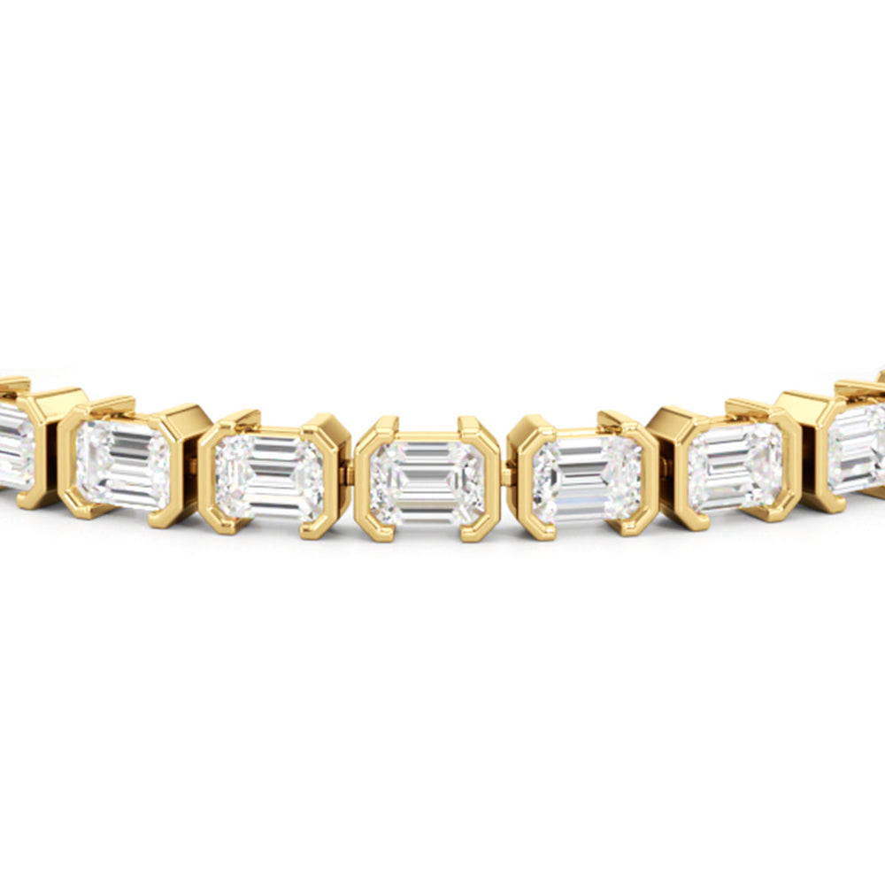 Half-Bezeled Emerald East-West Tennis Bracelet with 11 1/6 Cut Diamond in 14KT Yellow Gold view 6
