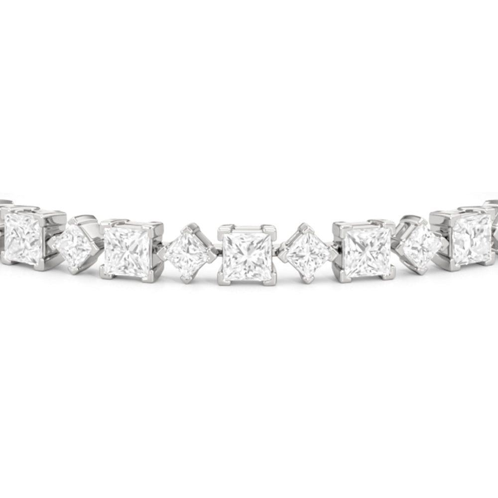 Alternating Princess Tennis Bracelet with 12 3/4 Cut Diamond in 14KT White Gold view 6
