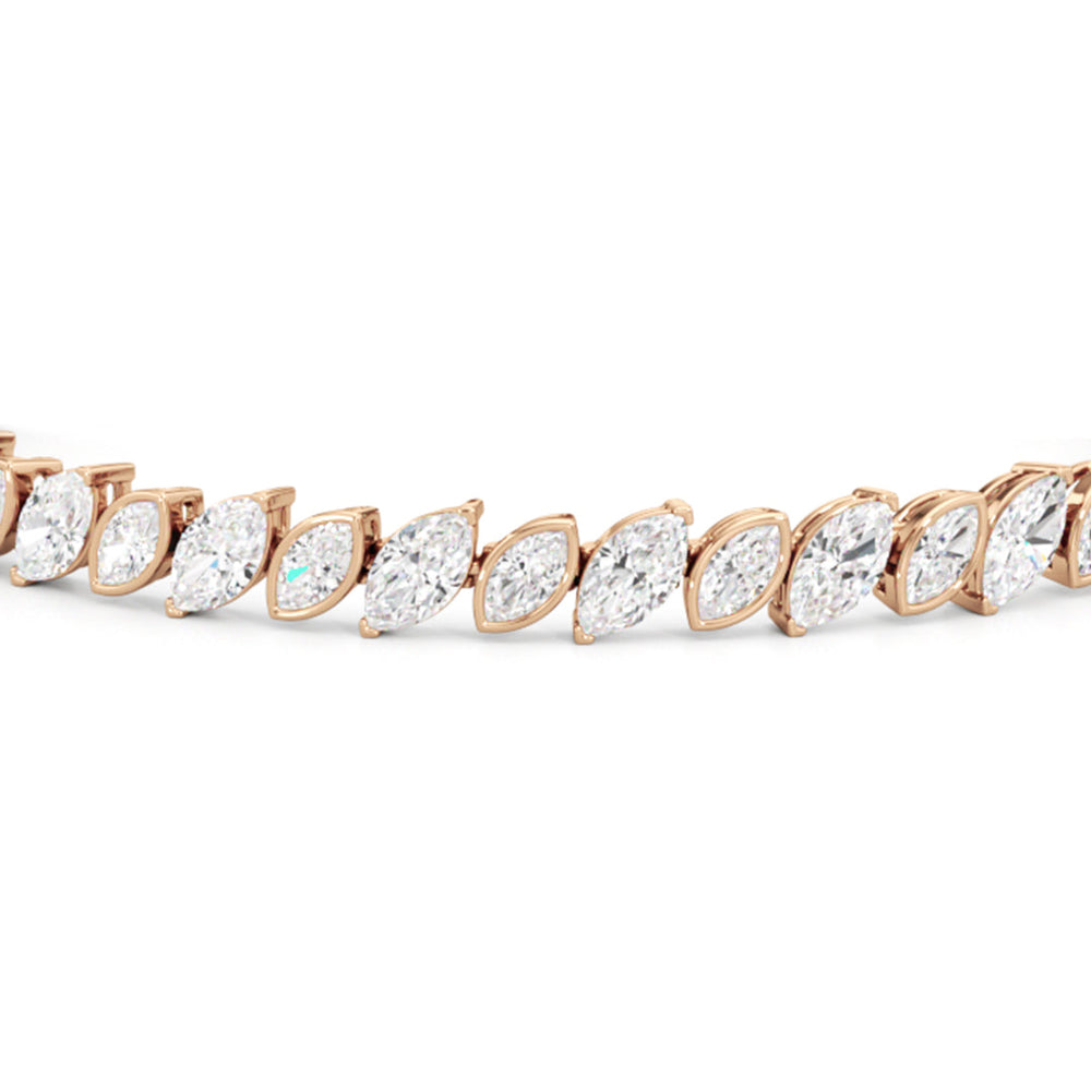 Angled Marquise Bezel Tennis Bracelet with 9 3/4 Cut Diamond in 14KT Rose Gold view 6
