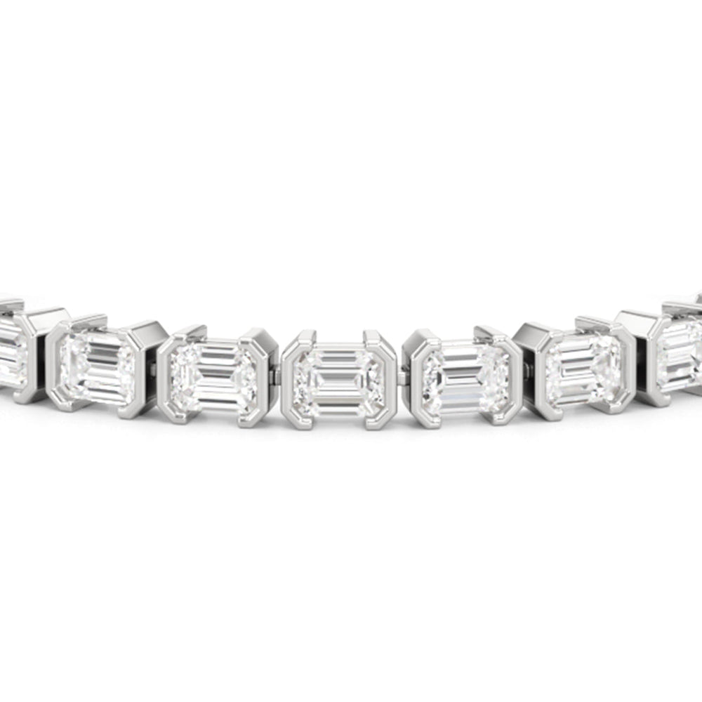 Half-Bezeled Emerald East-West Tennis Bracelet with 11 1/6 Cut Diamond in 14KT White Gold view 6
