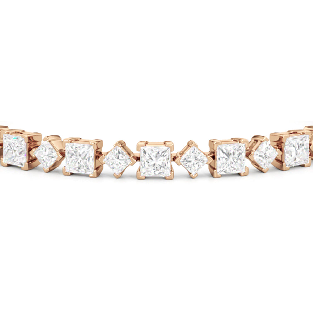 Alternating Princess Tennis Bracelet with 12 3/4 Cut Diamond in 14KT Rose Gold view 6
