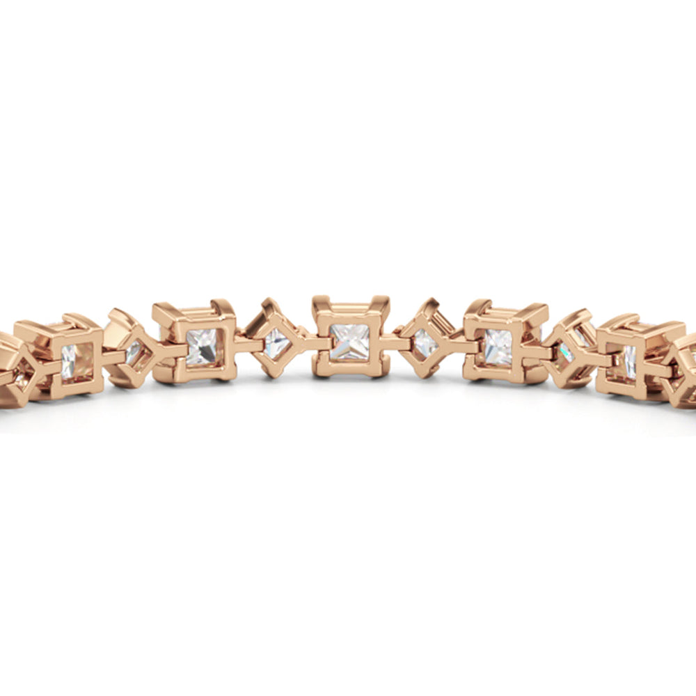 Alternating Princess Tennis Bracelet with 12 3/4 Cut Diamond in 14KT Rose Gold view 8
