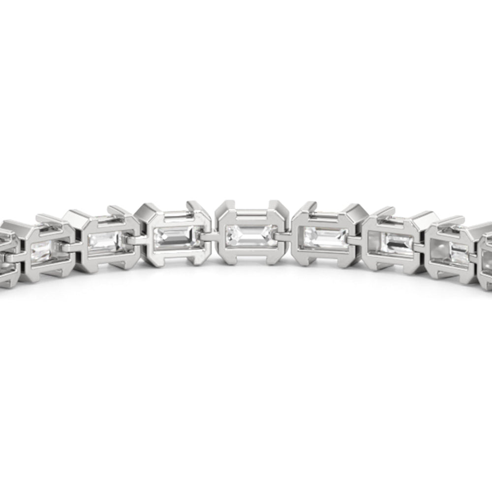 Half-Bezeled Emerald East-West Tennis Bracelet with 11 1/6 Cut Diamond in 14KT White Gold view 8

