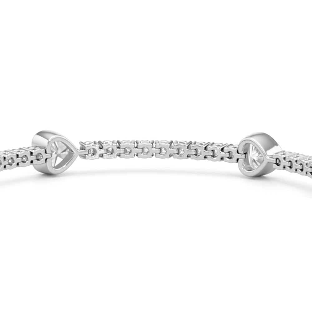 Bezeled Heart Station Tennis Bracelet with 6 Cut Diamond in 14KT White Gold view 8
