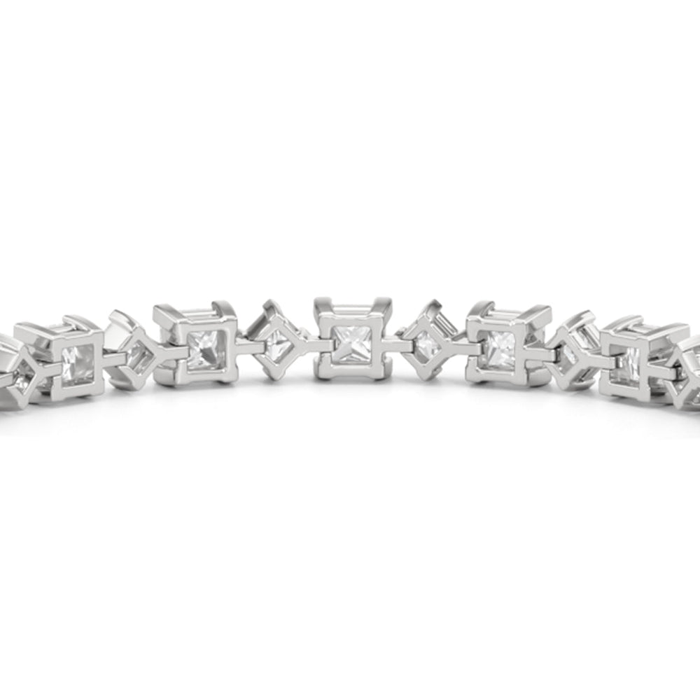 Alternating Princess Tennis Bracelet with 12 3/4 Cut Diamond in 14KT White Gold view 8
