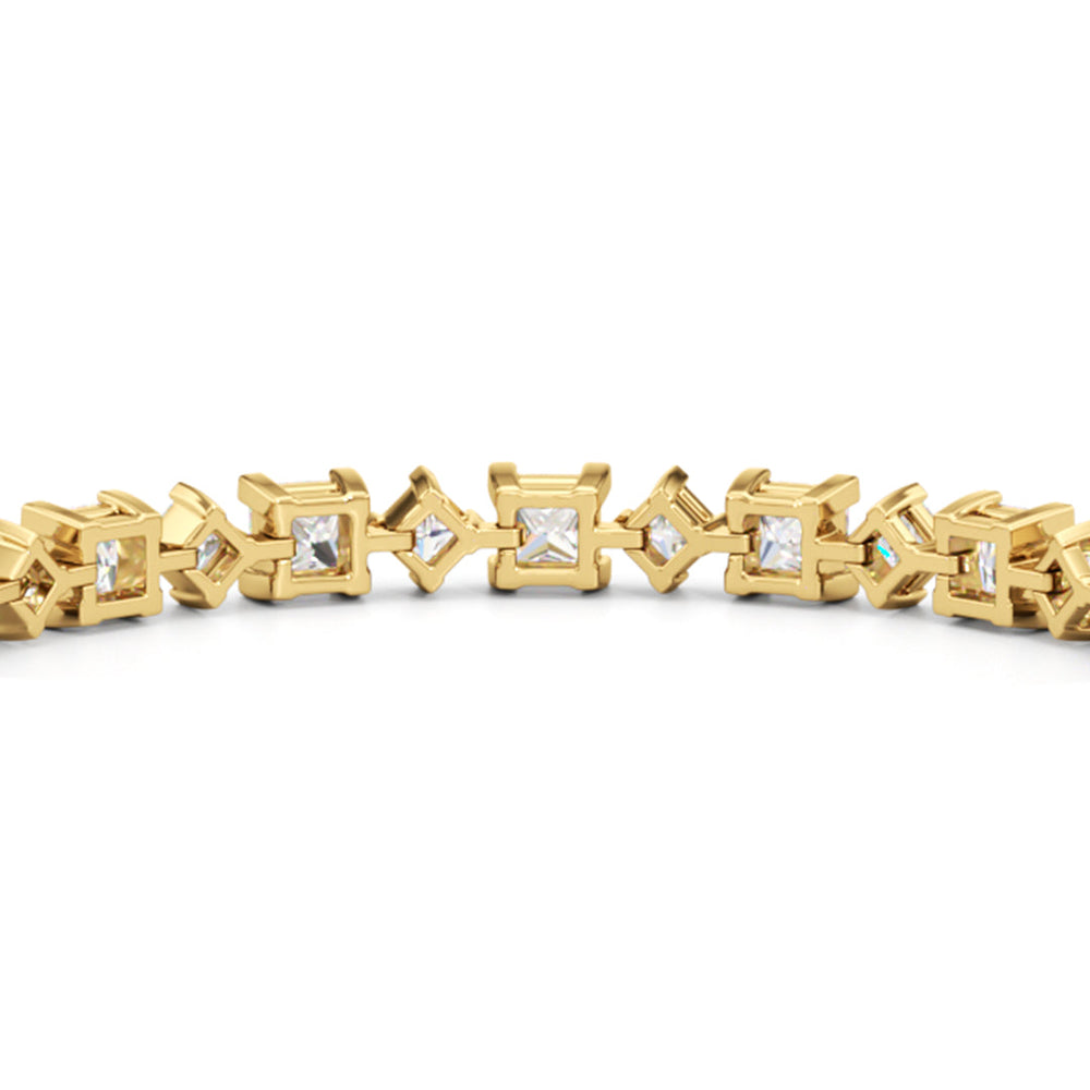 Alternating Princess Tennis Bracelet with 12 3/4 Cut Diamond in 14KT Yellow Gold view 8
