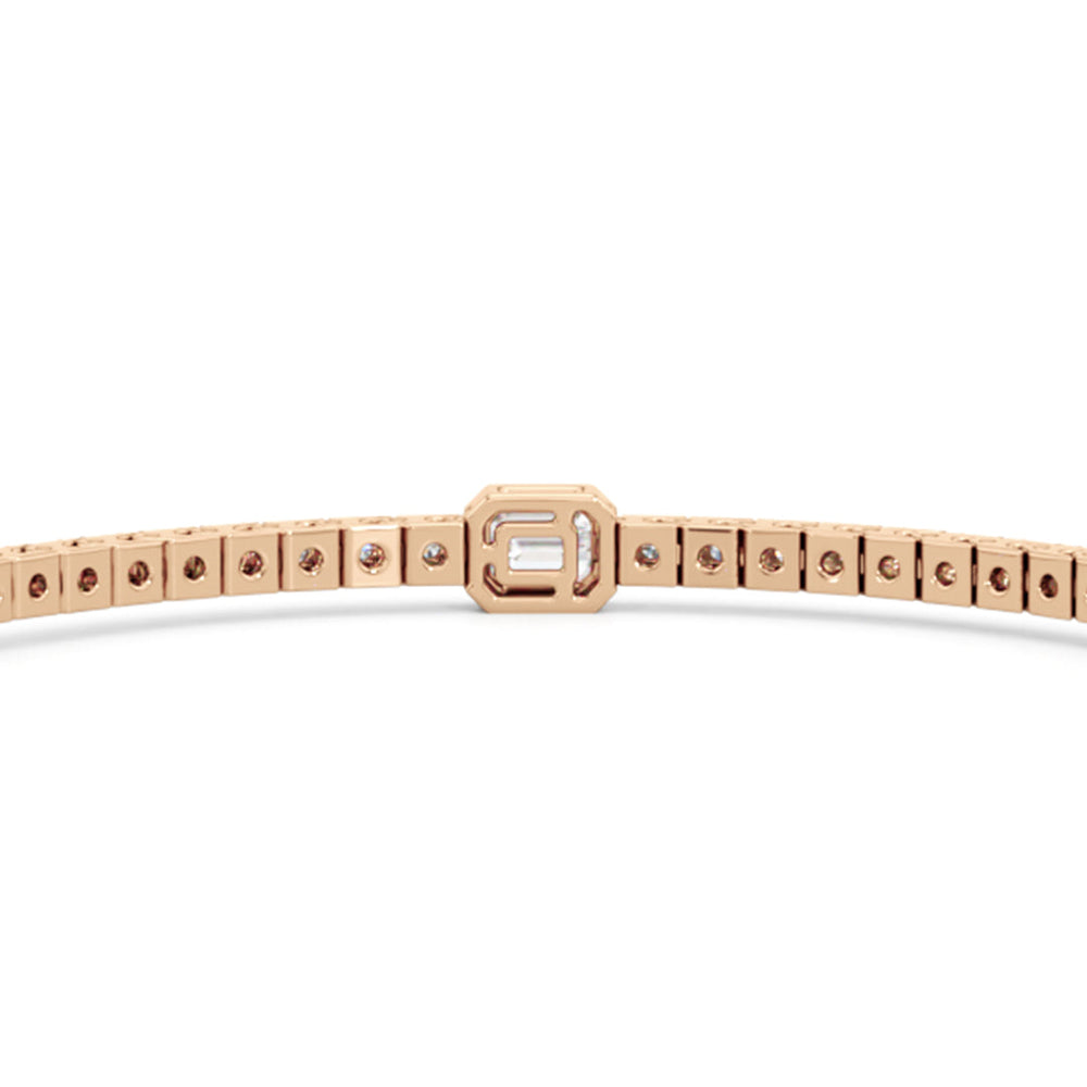 Emerald Station Tennis Bracelet with 4 Cut Diamond in 14KT Rose Gold view 8
