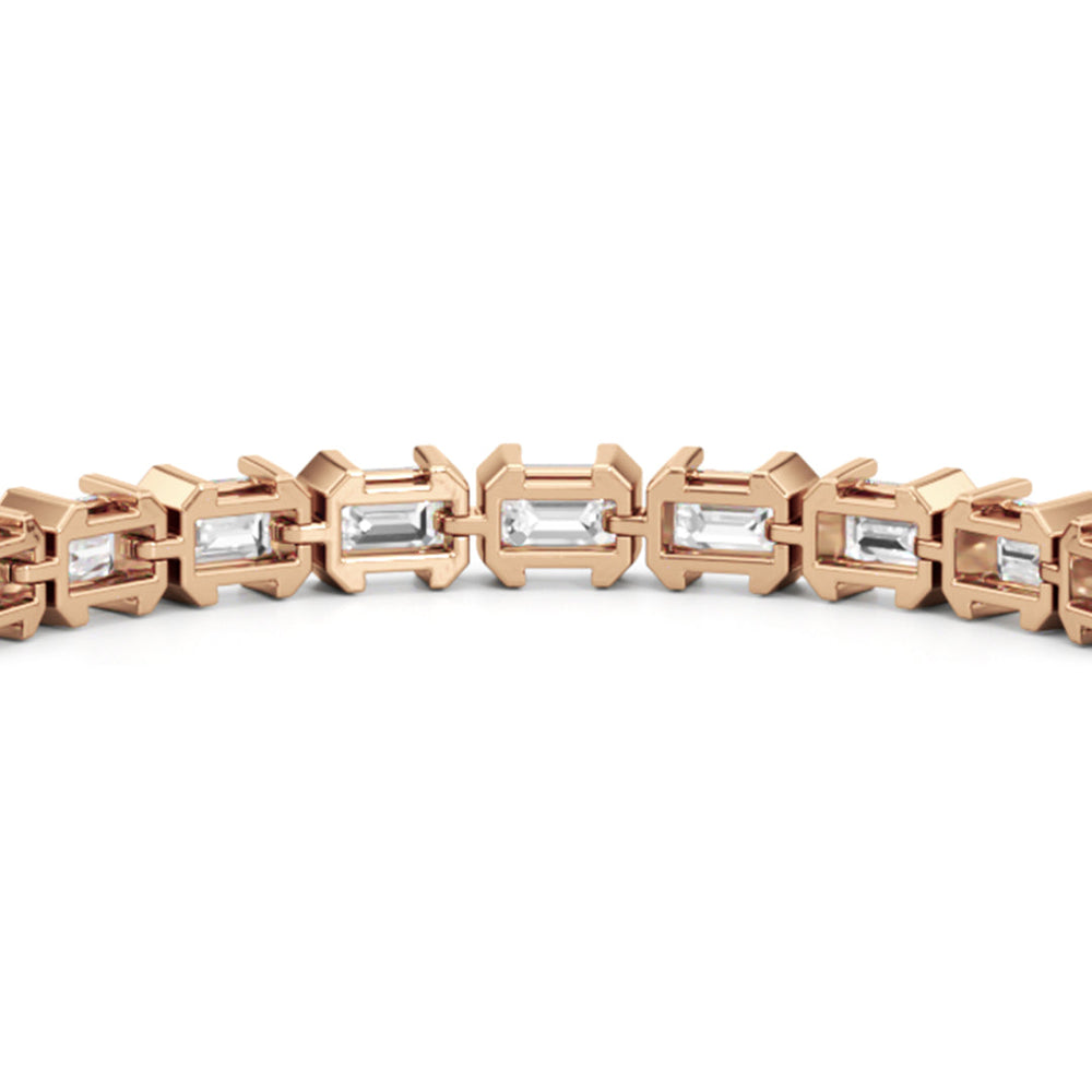 Half-Bezeled Emerald East-West Tennis Bracelet with 11 1/6 Cut Diamond in 14KT Rose Gold view 8
