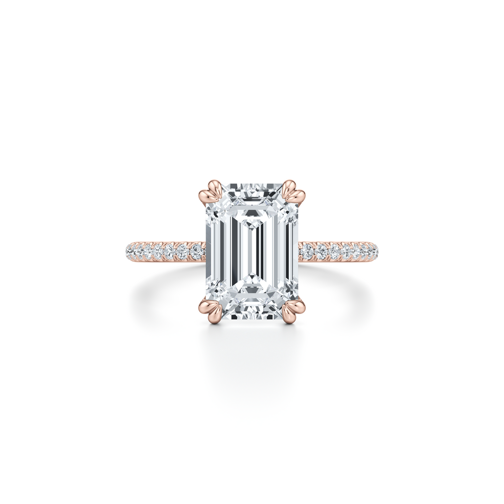 Kate Solitaire Lab Diamond Engagement Ring with Emerald Cut Diamond in 14KT 18k Rose Gold view 1
