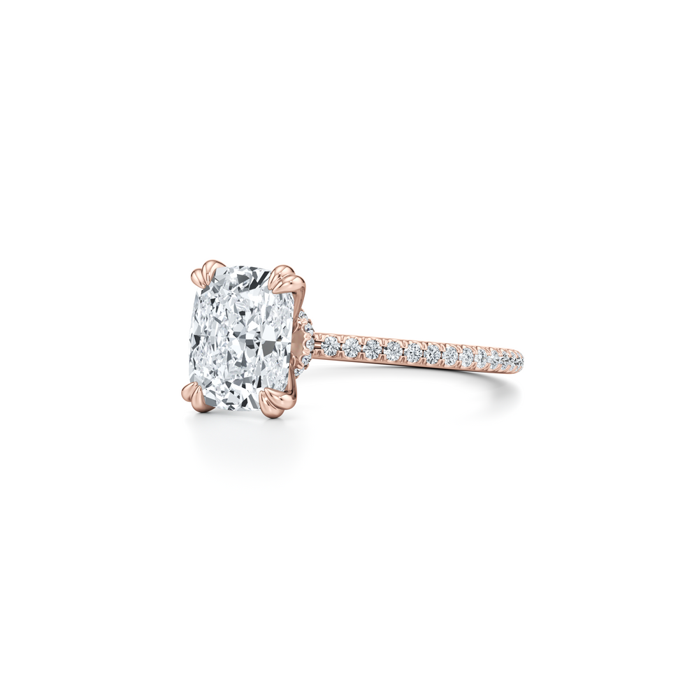 Kate Solitaire Lab Diamond Engagement Ring with Cushion Cut Diamond in 14KT 18k Rose Gold view 2

