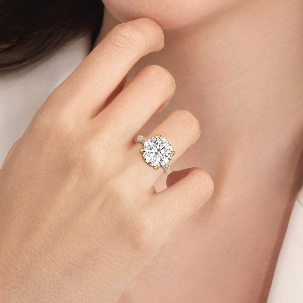 Model Wearing The Atrium Domed Pave Engagmeent Ring view
