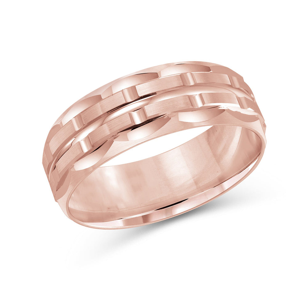 Scalloped Block Men's Band with 18KT Rose Gold / 8 Cut Diamond in 14KT Rose Gold / 8 view 1
