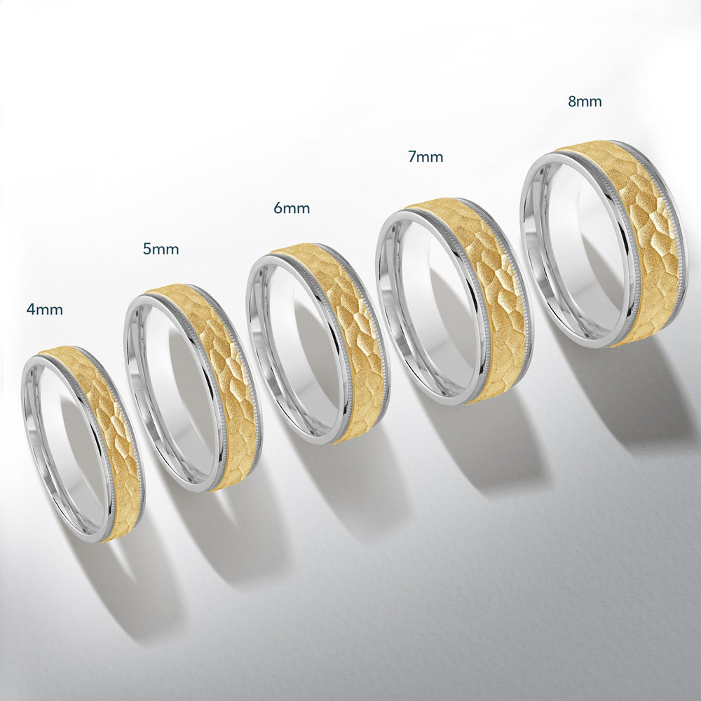Two Tone Hammered Men's Band with 18KT White & Rose Gold / 8 Cut Diamond in 14KT White & Rose Gold / 8 view 4
